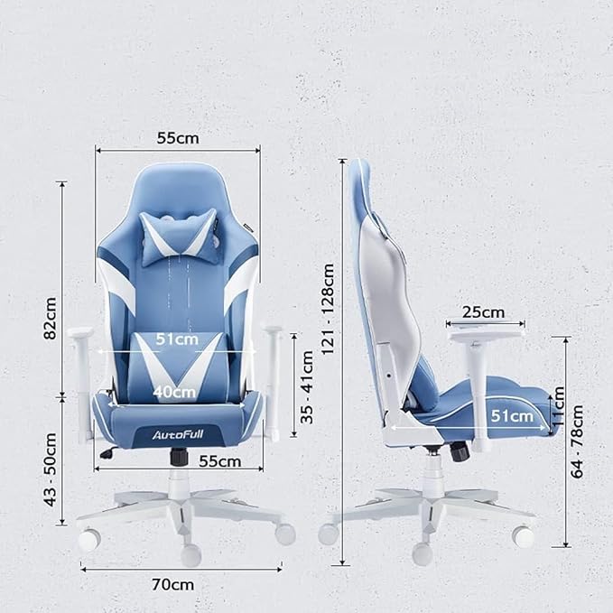 Ergonomic Gaming Chair with Recliner Massage Lumbar Support Adjustable Swivel PU Leather Desk Chair Blue