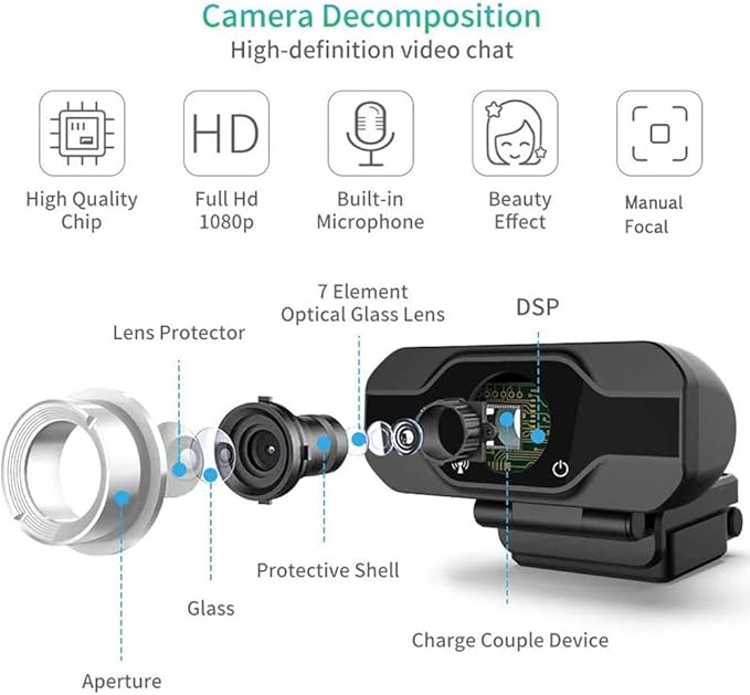 PC Webcam 1080p Full HD USB Webcam Desktop and Laptop Live Streaming Webcam with Microphone Widescreen Video Webcam for Video Calls Teaching Recording Conferencing