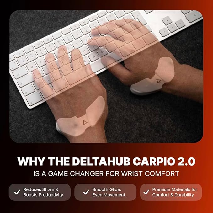 DELTAHUB Carpio 2.0 - Left-Handed Truly Ergonomic Wrist Rest for Mouse Carpal Tunnel Support Pain Relief Anti-Fatigue Easy Glide Sleek Office Computer Laptop Gaming - Large Black