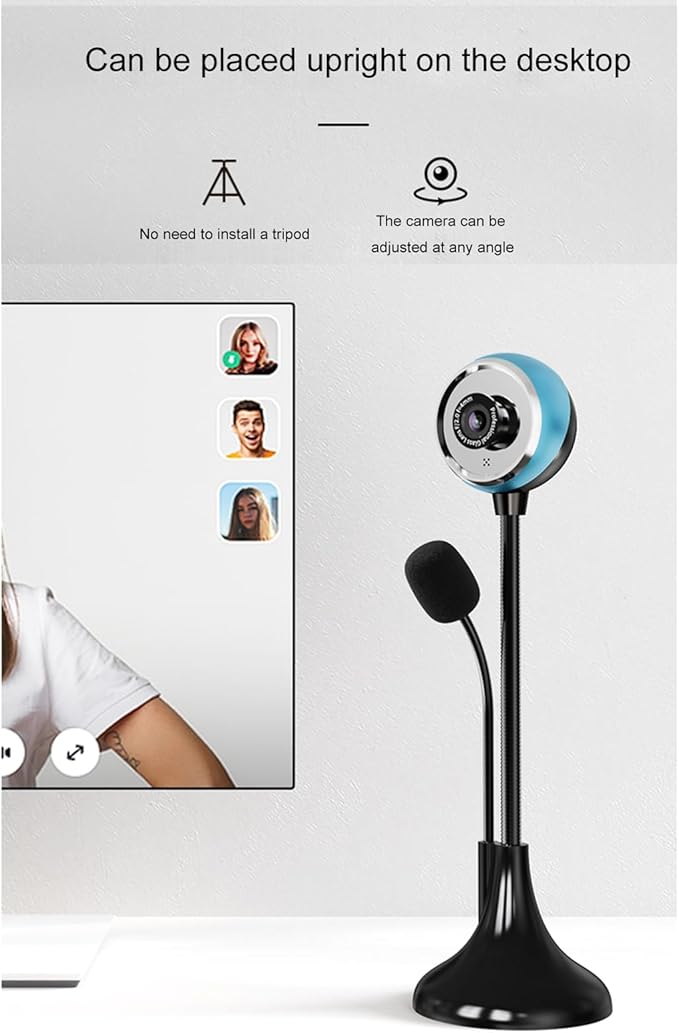 USB Desktop Stand-Up Camera 1080P(2K) 30hz HD Streaming Webcam with Mic 360° Rotation Portable Camera with Wide Angle Lens Suitable for Conference/Call/Web Class/Live Streaming