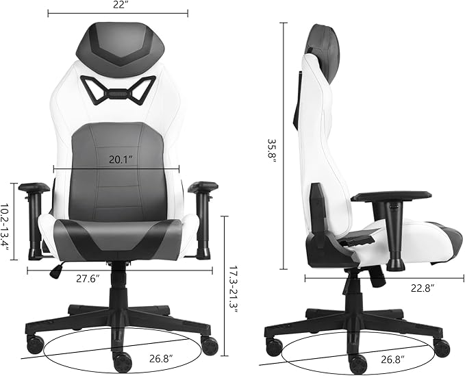 Modern-Depo Ergonomic Gaming Chairs for Adults with High-Density Memory Foam | Swivel Comfortable Office Chair Big and Tall Video Game Chair High Back Computer Chair for Home Office Grey White
