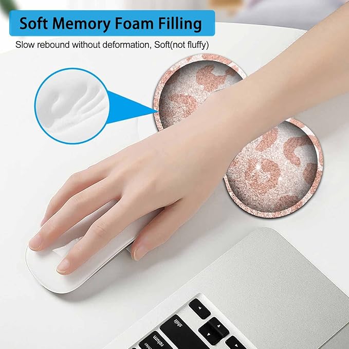 JVGFYNKL Pink Large Mouse Pad Extended Office Desk Pad 31.5x11.8in Ergonomic Memory Foam Mouse Wrist Rest Support for Home Office Computer Writing Pad Pink Leopard XXL Gaming Mouse Mat