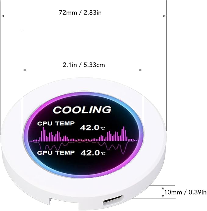 IPS LCD Display Circular 360 Degree Rotation 2.1in 480x480 Screen Replacement PC Parts White