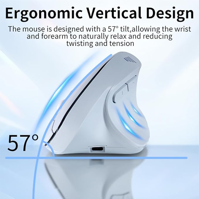 Bluetooth Wireless Dual-Mode Vertical Mouse - Silent Click Ergonomic Comfort for Office &amp Home Use Rechargeable with LED Breathing Light Compatible with Multiple Devices (Blue)