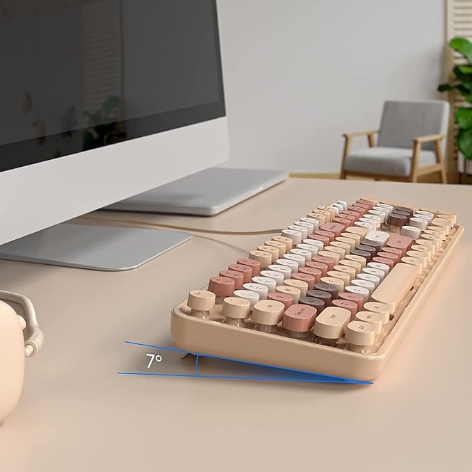 KNOWSQT Wired Computer Keyboard - Milk Tea Colorful Retro Full Size Round Keycaps Plug and Play Typewriter Cute Keyboards for Windows Laptop PC Desktop Computer