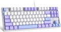 MageGee 75% Mechanical Gaming Keyboard Red Switch LED Blue Backlit 87 Keys Compact TKL Wired Computer Keyboard for Windows Laptop PC Gamer - White/Purple