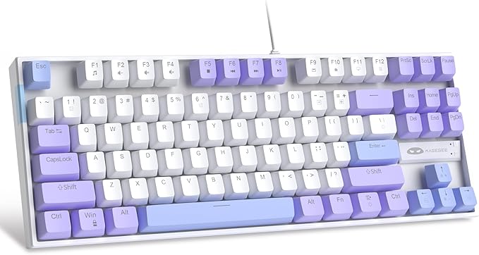 MageGee 75% Mechanical Gaming Keyboard Red Switch LED Blue Backlit 87 Keys Compact TKL Wired Computer Keyboard for Windows Laptop PC Gamer - White/Purple