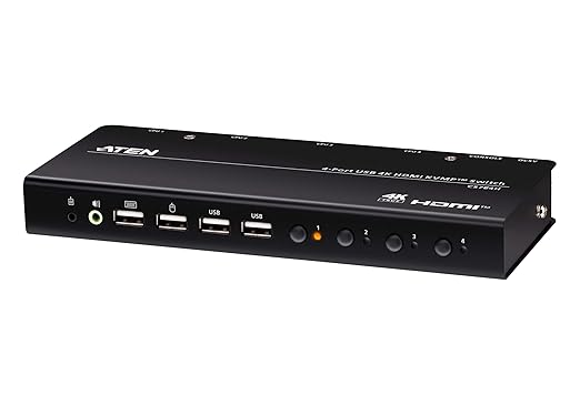 ATEN CS784H 4-Port USB HDMI KVM Switch - 4K UHD 60Hz Audio Support Peripheral Sharing USB 2.0 Hub Remote Port Selector – Control 4 HDMI Computers with One Keyboard Mouse Monitor