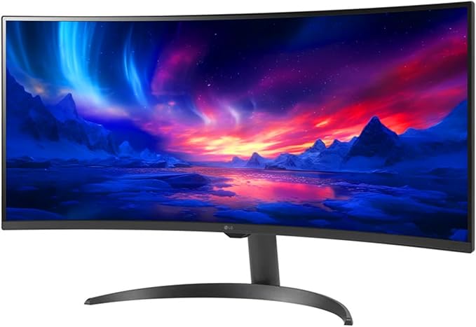 LG 34 Inch WQHD (3440x1440) Curved Smart Monitor 100Hz 5ms HDR10 webOS 23 Screen Share Built-in Speakers AirPlay 2 Flicker Free Includes Wireless Screen Mirroring HDMI USB-ABlack