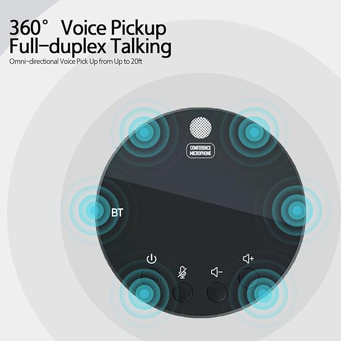 Conference Speaker and Microphone Bluetooth Speakerphone with 360° Voice Pickup USB-C Plug &amp Play Compatible with Leading Platforms for Personal Workspaces