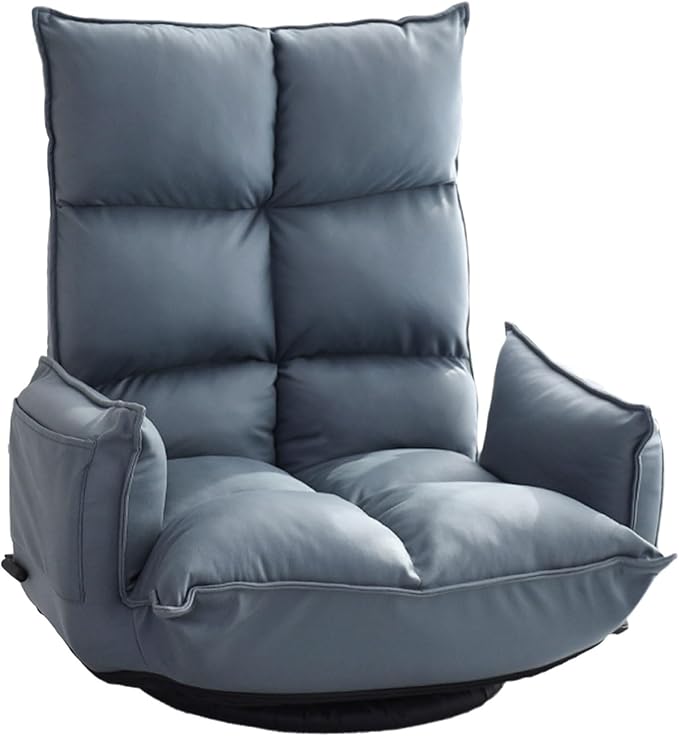 Lazy Sofa Bed Chassis Can Rotate Freely 360 Degrees No Assembly Required Floor Chair with Back Support Adjustable in 5 Levels Can Bear 150kg Floor Seat(Blue)