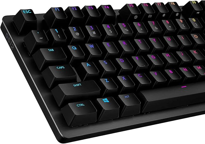 Logitech G512 Lightsync RGB Mechanical Gaming Keyboard Carbon English Layout GX Blue Switch Brushed Aluminum Case USB Pass Through 920-008936 (Renewed)