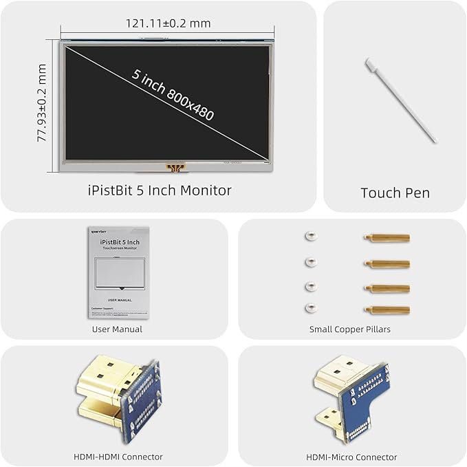 5 Inch Raspberry Pi Screen Touchscreen Monitor 800x480 HDMI LCD Screen for Raspberry Pi 400/4/3/2/Zero/B/B+ Windows 11/10/8/7