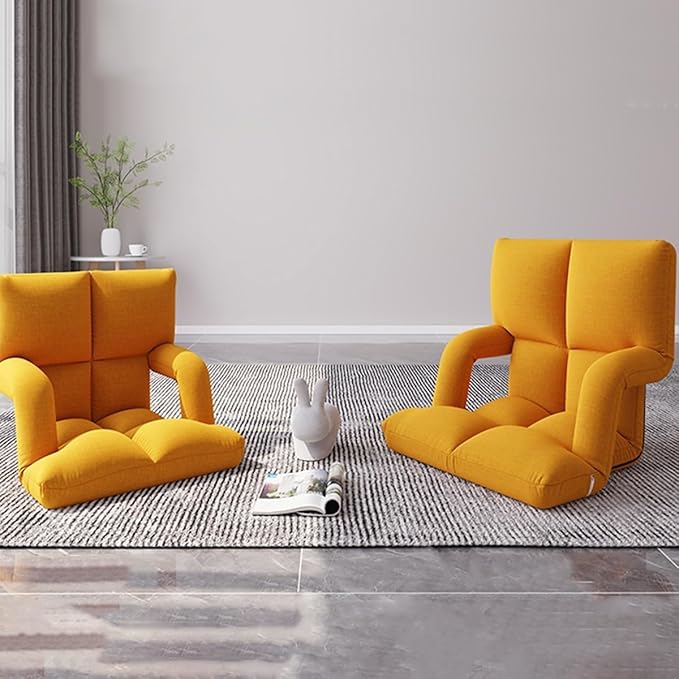 ELEFOCUS Folding Floor Chair with Armrest Adjustable 5 Position Padded Floor Video Gaming Chair with Arms Foldable Lazy Sofa(Yellow)