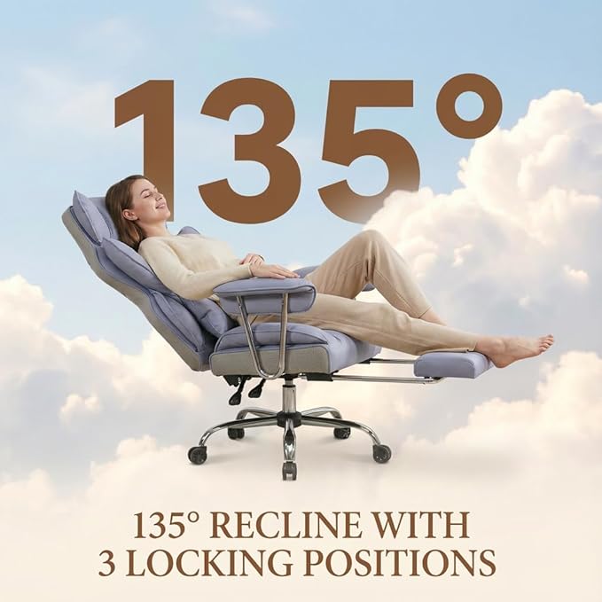 Big and Tall Office Chair 400lbs - Heavy Duty Executive Desk Chair with Footrest High Back PU Leather Ergonomic Computer Chair with Extra Wide Seat &amp Thick Cushion for Home Office (Purple)