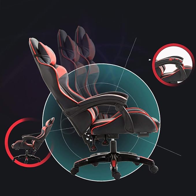 LJJ Gaming Chair with Footrest Game Seat Internet Cafe Competitive Office Computer Chair Home Recliner Adjustable Chair Headrest and Lumbar Support E-Sports Swivel ChairRed