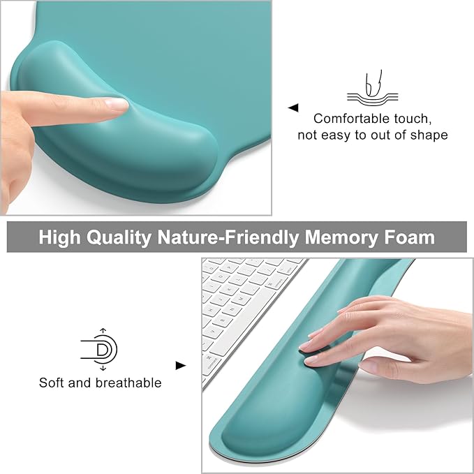 Dapesuom Large Gaming Mouse Pad Mouse Pads with Wrist Rest Wrist Support 4in1 Big XXL Desk Mat Desk Pad + Ergonomic Mousepad + Memory Foam Keyboard Mat Wrist Rest + Coaster Set for Computer Green
