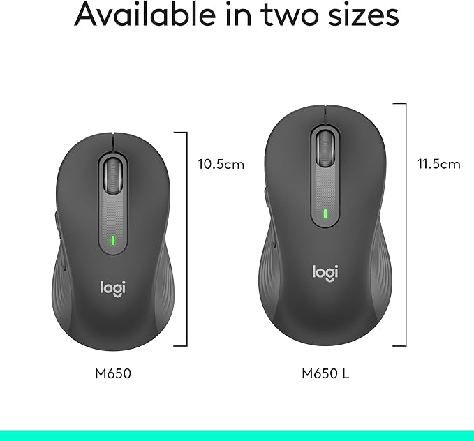Logitech Left Handed Wireless Mouse Signature M650 L Full Size - 2 Year Battery Silent Clicks Customizable Buttons Bluetooth PC/Mac/Chromebook - Graphite Large