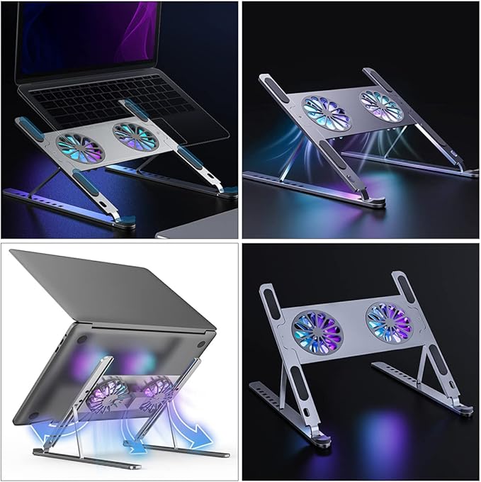 TEHAUX Laptop Stand Cooling Pad for Laptop Led Fan Quiet Gaming Adjustment Aluminum Alloy Stand
