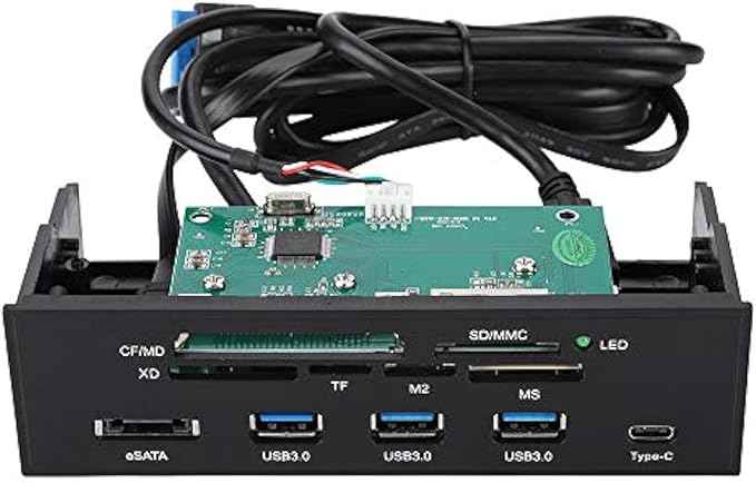 ASHATA Front Panel Hub 11 Port PC Front Panel with USB 3.0 Ports USB 3.1 eSATA Port and 6 Card Slots Card Reader Support M2 MSO Memory MS XD 64G CF Card Fit Any 5.25” Computer Case Front Bay
