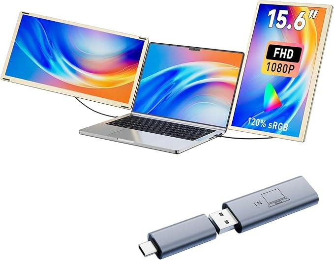 KEFEYA Laptop Screen Extender 15.6 Triple Monitor for Laptops 13-17.3 120% sRGB 235° Rotation Detachable Laptop Monitor Extender for Windows/Mac/Dex/Chrome/Surface H6 Adapter