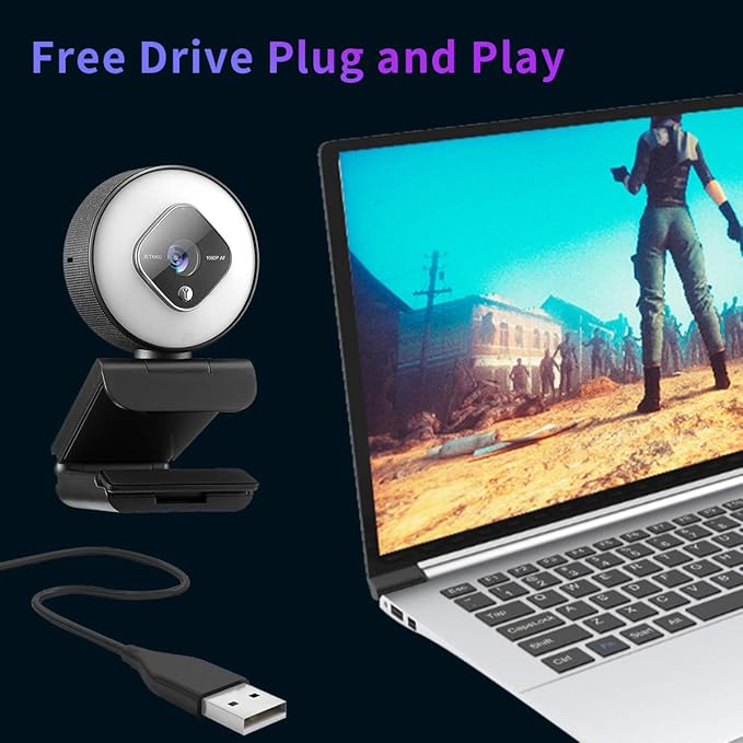 1080P Webcam for PC with Ring Light and Dual Microphone Auto-Focus Webcam for Streaming Adjustable Brightness Web Cam USB Webcam for Zoom Skype| YouTube | PC | Mac| Laptop Desktop
