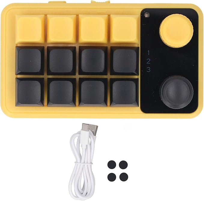 Walfront 12 Keys Mechanical Gaming Keypad Programmable One Handed Red Switch RGB Knob Keyboard for Office Gaming Music Media and More