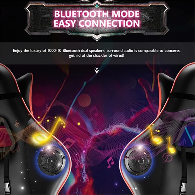 Gaming Chair with Speakers and LED Lights Massage Computer Chair for Adults Video Game Chair with Footrest and Lumbar Support PU Leather Gamer Chair for Adults and TeensWhite