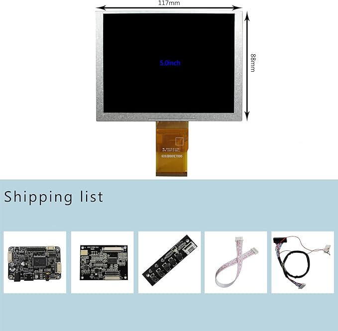 VSDISPLAY 5 ZJ050NA-08C 5 inch 640X480 LCD Screen Work with LCD Controller Driver Board VS-N5V3.1 AT050TN22 Replacement Screen