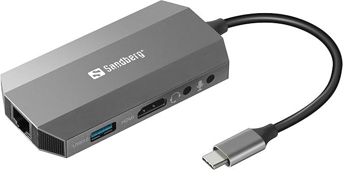 Sandberg USB-C 6-in1 Travel Dock USB-C 6-in1 Travel Dock 136-33 (USB-C 6-in1 Travel Dock Wired USB 3.0 (3.1 Gen 1) Type-C 100 W 101001000 Mbit/s Grey MMCMicroSD)