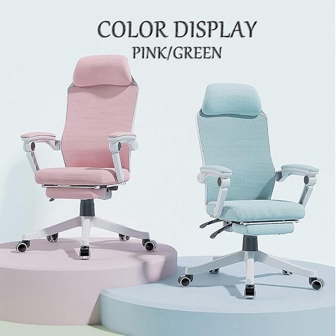 Office Chair Gaming Chair Ergonomic Gaming Table and Chair Headrest Work Chair High Back Computer Chair Footstool Swivel Chair Chair (Size : Pink) Needed