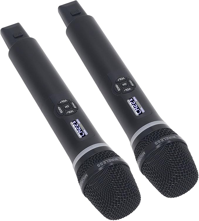 Keenso Cordless Dynamic Mic System Wireless Handheld Microphone Set Dual Dynamic Mic with Builtin Reverb for Karaoke Stage Performance Studio Recording