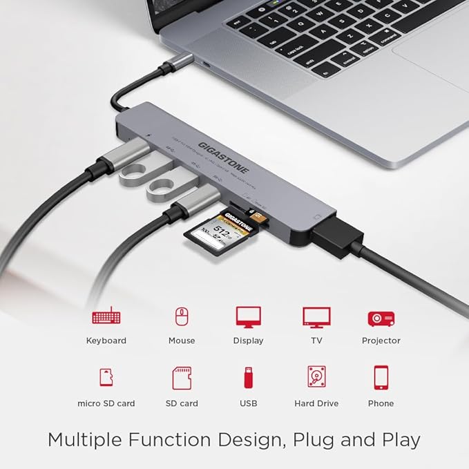 【USB C Hub】【4-Pack】 Gigastone Multiport Adapter 7-in-1 USB C Docking Station with 4K HDMI 100W Power Delivery USB-C&amp 2 USB 3.0 SD&ampMicroSD Reader for MacBook Air/Pro Chromebook Zenbook S