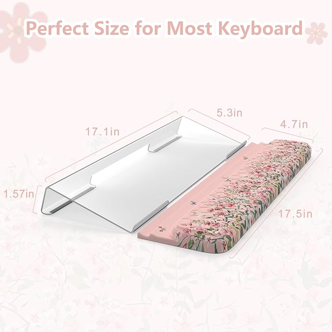 2 in 1 Keyboard Stand with Wrist Rest 3-Angle Adjustable Keyboard Riser for Typing Anti-Fatigue Memory Foam Wrist Support for Office Home (Pink)