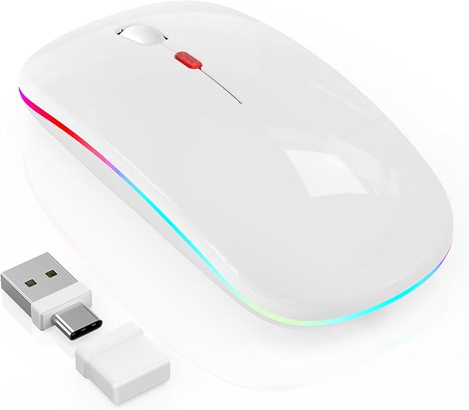 LED Wireless Mouse for Macbook Air/Laptop/iPad - Built-in Mouse Jiggler &amp 4-Mode (Bluetooth 5.2/3.0 &amp 2.4GHz USB-A/C) Rechargeable Silent Mouse Multi-Device Compatible with macOS/iOS/Windows/A