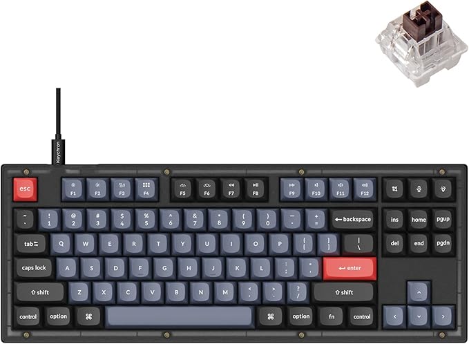 Keychron V3 Wired Custom Mechanical Keyboard TKL Tenkeyless QMK/VIA Programmable Macro with Hot-swappable Keychron K Pro Brown Switch Compatible with Mac Windows Linux (Frosted Black-Translucent)