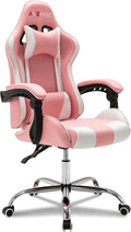 ALEAVIC Gaming Chair with Massager Fabric Gaming Chairs for Adults Ergonomic Gamer Chair with Adjustable Headrest and Lumbar Support Reclining Computer Game Chair High Back Pink White
