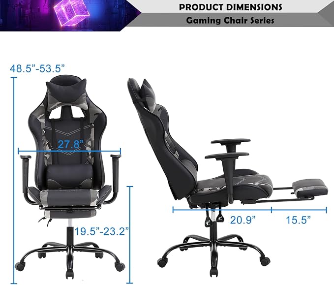 Gaming Chair with Lumbar Support Headrest and Footrest Ergonomic Massage Gaming Office Chair Computer Desk Chair PU Leather Gamer Chair Adjustable Height Video Gaming Chair for Adults Kids Men Camo