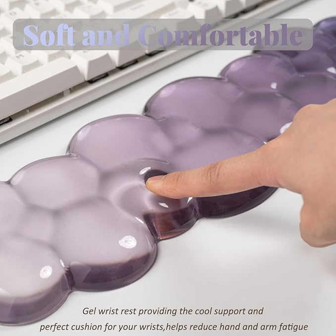 Gel Keyboard Wrist Rest Cloud Set Clear Ergonomic Wrist Support and Arm Support Keyboard Rest for Typing Pain Relief with Non-Slip Soft Washable Wrist Rest(Purple Grey)