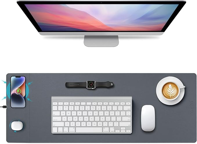 Wireless Charging Mouse Pad 15W Fast Charge Magnetic Charger Desk Pad Large Office Desk Mat (31x11.7) with Ultra-Smooth Surface Gray Computer Mousepad for MacBook PC Laptop
