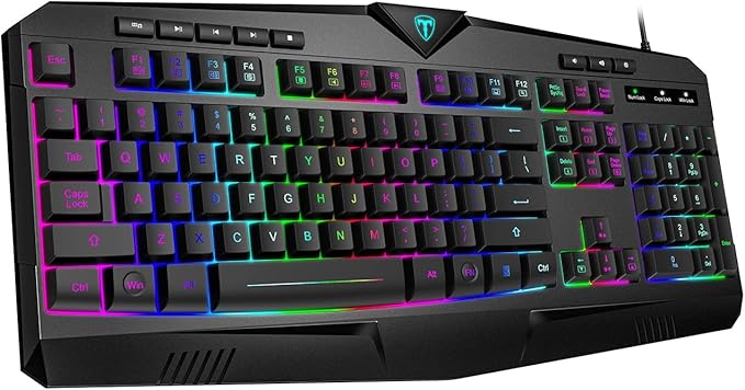 Gaming Keyboard Full Size RGB Backlit Quiet Computer Keyboard Wrist Rest Silent Keys Multimedia Keys Anti-ghosting Waterproof Light Up USB Wired Keyboard for PC Mac Xbox Gamer Office