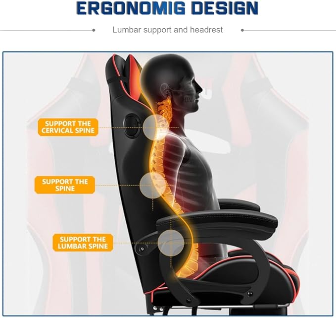 RGB Gaming Chair for Adults with Footrest and Massage Lumbar Pillow Swivel Height Adjustable Racing Reclining PU Leather LED Video Game Chair with Speakers E-Sports Gaming Chair