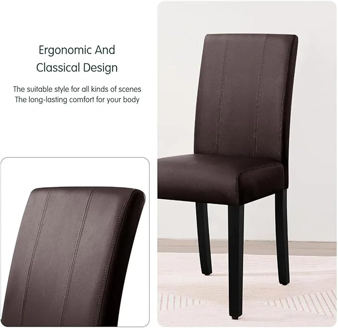 Adjustable Office Computer Chair with Armrest 2pcs Leather High Back Upholstered Dining Chairs with Sturdy Wood Legs(Ivory)