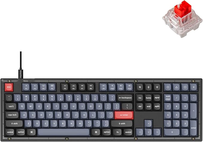 Keychron V6 Wired Custom Mechanical Keyboard Full-Size QMK/VIA Programmable Macro with Hot-swappable Keychron K Pro Red Switch Compatible with Mac Windows Linux (Frosted Black-Translucent)