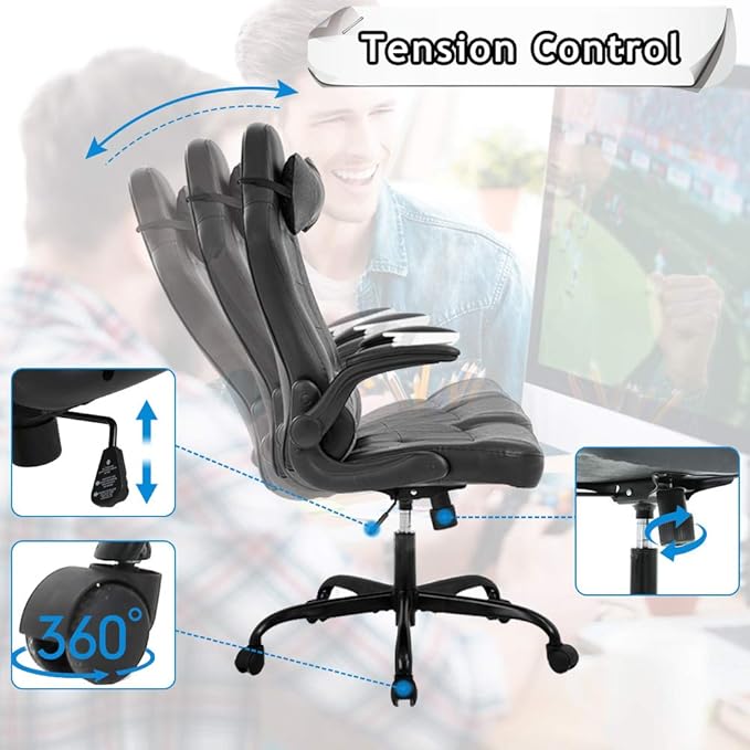 Massage Gaming Chair Ergonomic Office Chair High Back Desk Chair PU Leather Executive Chair with Lumbar Support Headrest Armrest PC Racing Computer Chair Task Rolling Swivel Chair Gery
