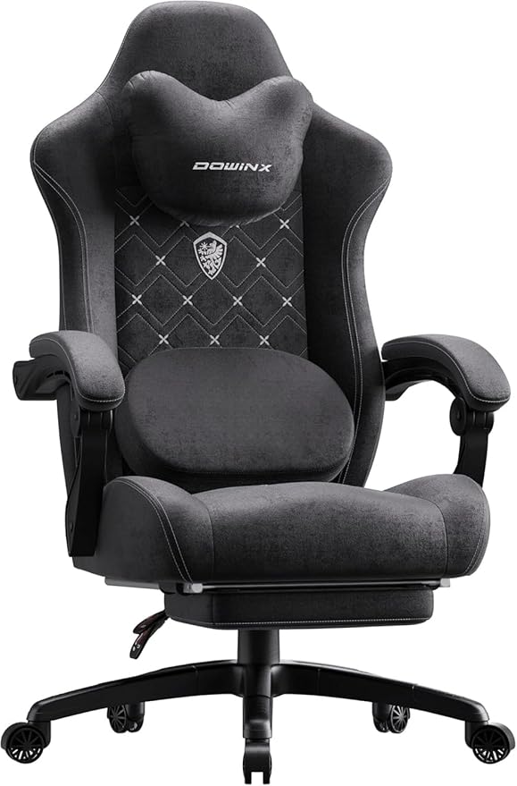 Dowinx Gaming Chair with Heated Massage Lumbar SupportBig and Tall Fabric Gaming Chairs for Adults with Footrest Ergonomic Computer Game Chair with Poket Spring Cushions 350lbs Black