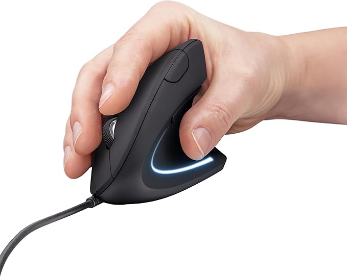 Trust Verto Wired Ergonomic Mouse Vertical Mouse with LED Illumination 1000-1600 DPI 6 Buttons for Right Hand Users Computer Mouse for PC and Laptop - Black
