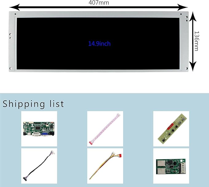 VSDISPLAY 14.9 1280x390 LCD Screen LTA149B780F with DVI VGA Audio Controller Board 68676 for DIY Cabinet/Car Gauge Cluster/Digital Marquee Monitor