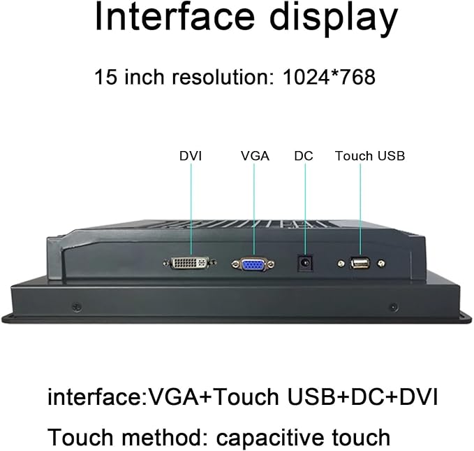 1pc 15 Inch Embedded Industrial Mini Monitor for Computer Display with Capacitive Touch Screen USB HDMI Interface 1024 * 768(15 inch DVI VGA)