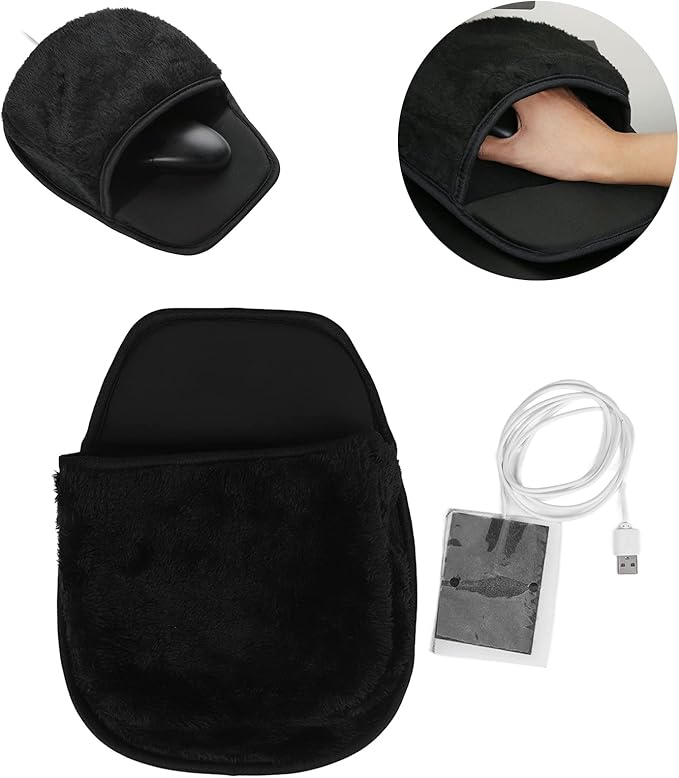 Heated Pad Hand Warmer Pad Office Mousepad USB Heated Computer Pad Hand Warmer Roomy Hand Warming Pad Desk Accessories for Men Women Heating Pads (Black)